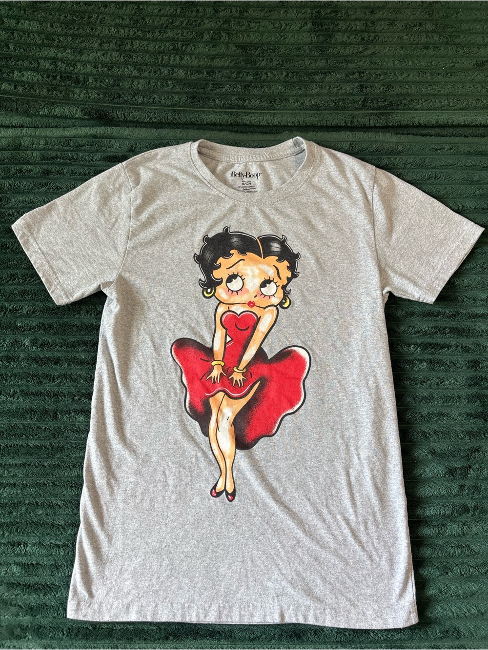 Betty Boop Light Gray Tee with Red Dress Graphic